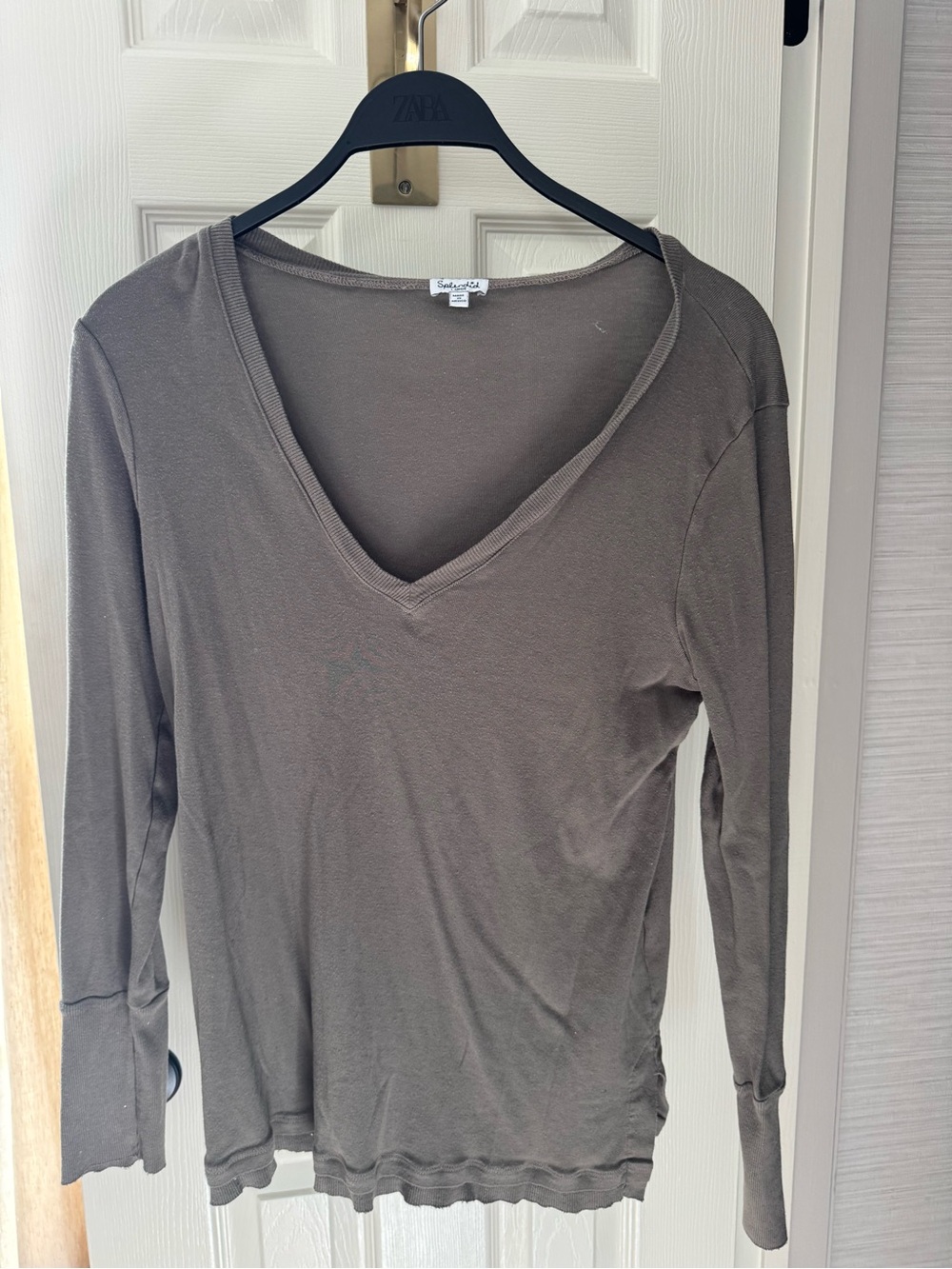 Splendid V-Neck Long Sleeve Tee in Olive Brown